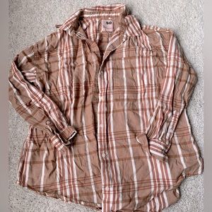 🎆🎇3for$9 SO The Favorite Button Down Shirt- shades of brown and white striped